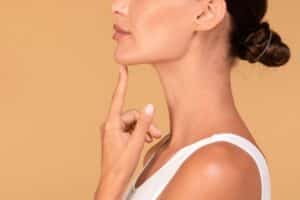 Side profile of woman's chin after chin augmentation in Philadelphia, PA